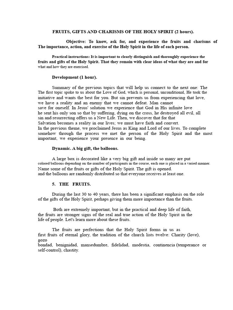 Fruits and Charisms of the Holy Spirit | PDF | Spiritual Gift | Faith