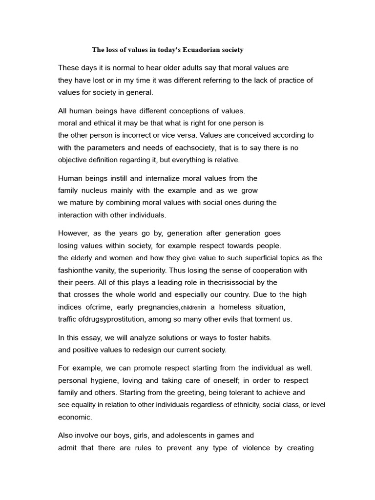 Decline of Moral Values in Ecuador | PDF | Value (Ethics) | Morality