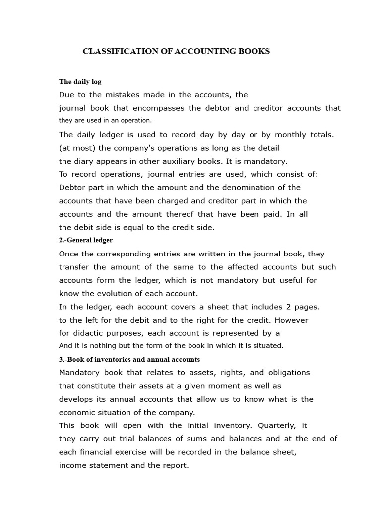 CLASSIFICATION OF ACCOUNTING BOOKS | PDF