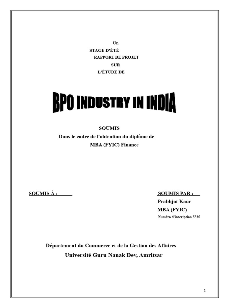 Rapport sur l'industrie BPO en Inde | PDF | Business | Gestion de la ...