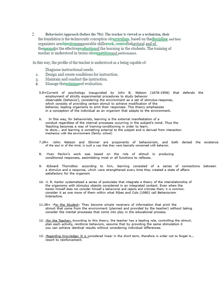 Behaviorist Teaching Methods Explained | PDF | Constructivism ...