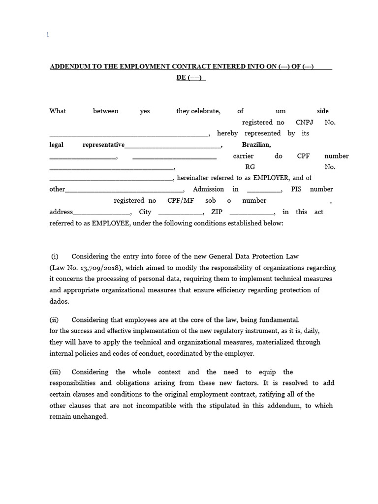 Addendum To The Employment Contract | PDF | Employment | Information ...