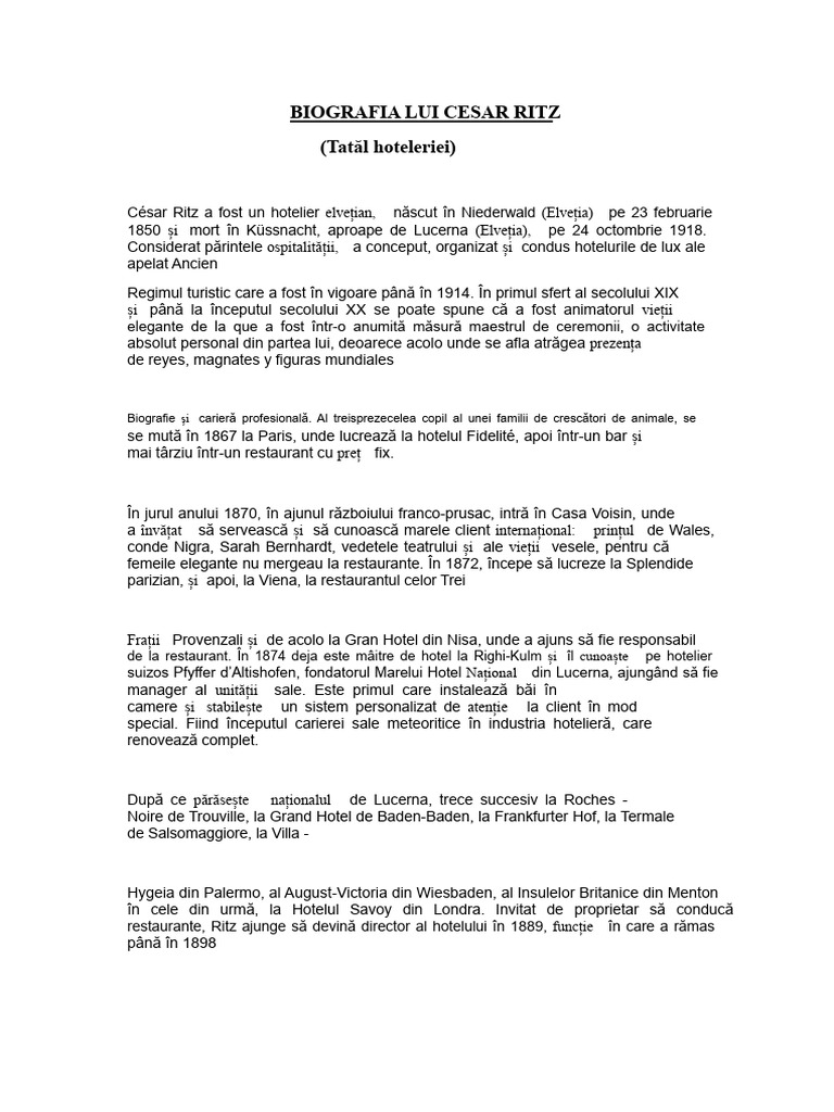 Biografia Lui Cesar Ritz - Roberto | PDF