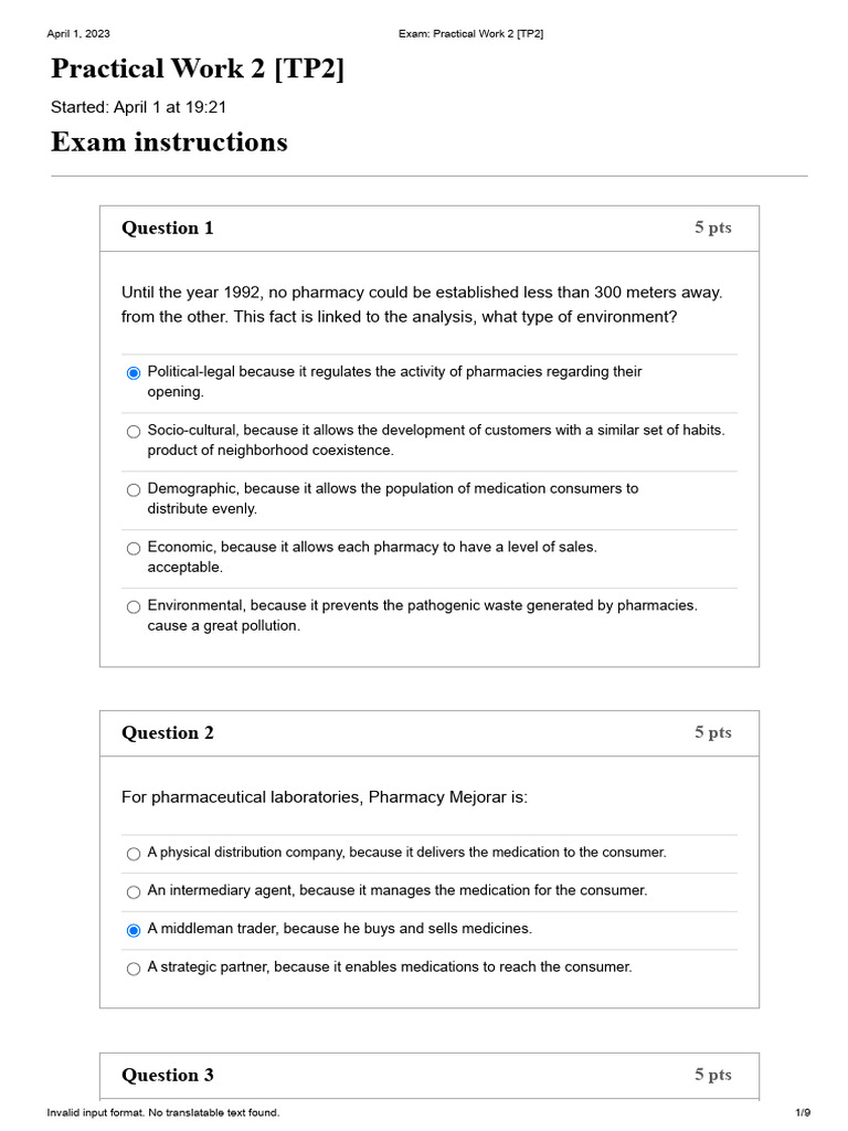 Exam Practical Work 2 Tp2 75 Pdf Marketing Pharmacy