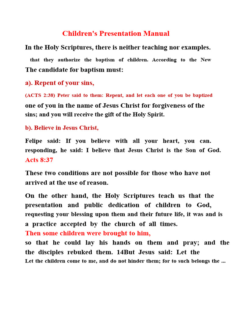 Child Dedication Ceremony Guide | PDF | Baptism | Jesus