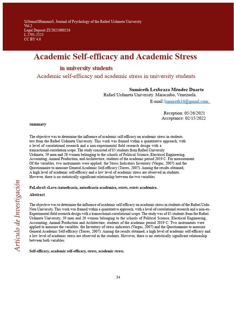 Academic Self-Efficacy and Stress in Students | PDF | Self Efficacy ...