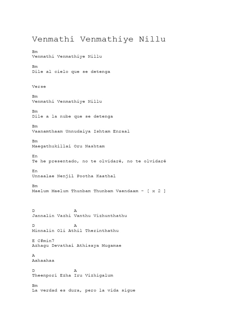 Venmathi Venmathiye Nillu Lyrics | PDF