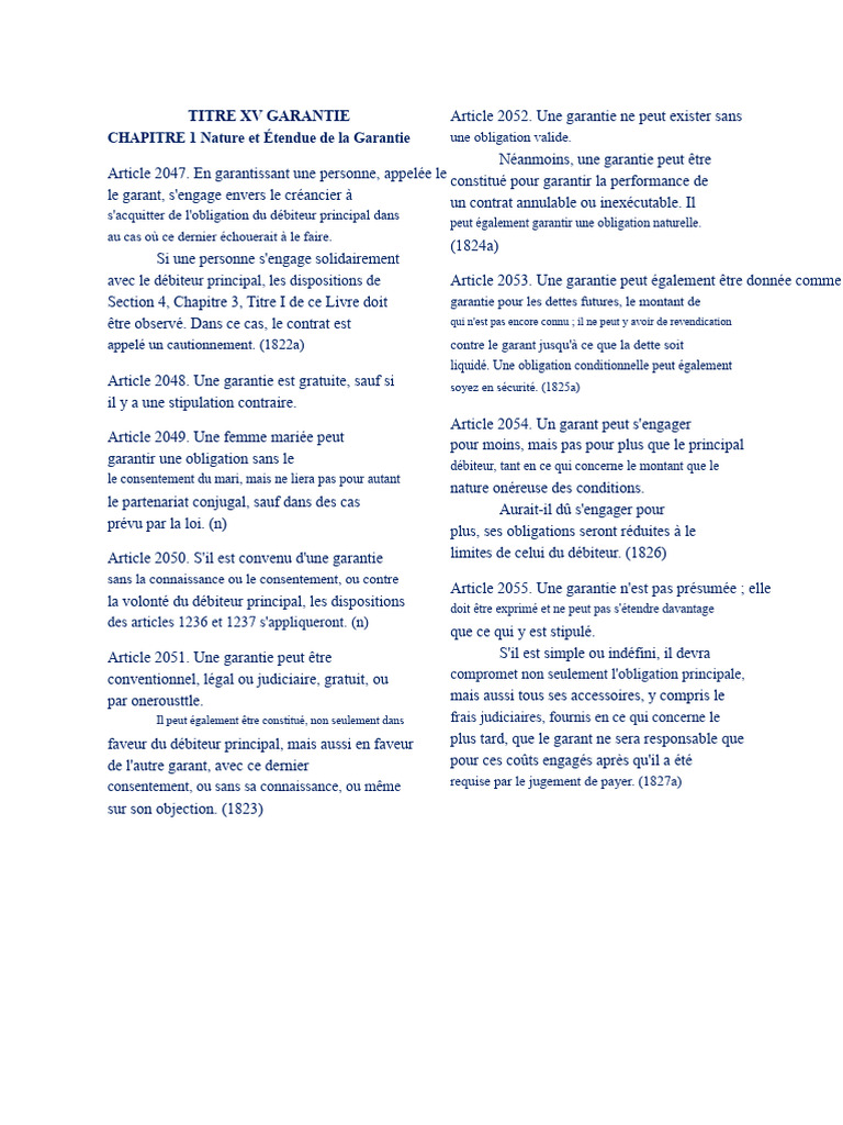 Nature et Effets de la Garantie | PDF | Débiteur | Cautionnement