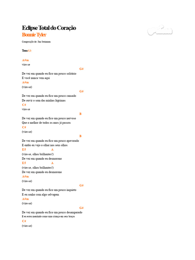 Eclipse Total do Coração: Letra e Análise | PDF | Amor | Gravação de som
