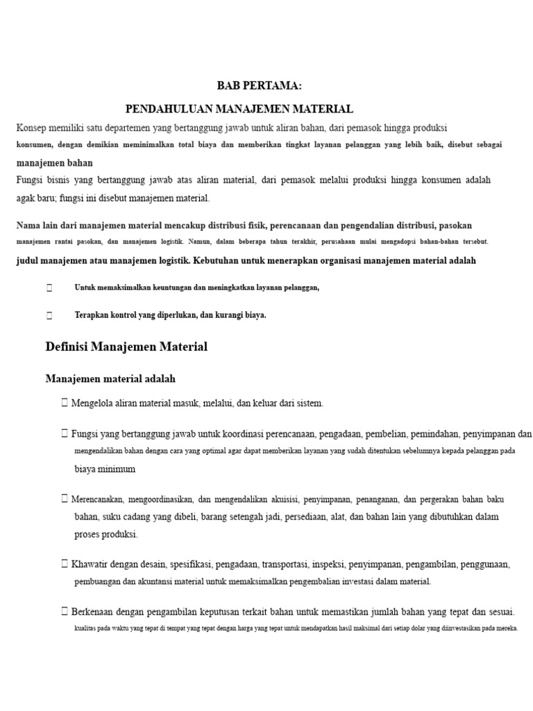 Manajemen Material: Definisi dan Fungsi | PDF