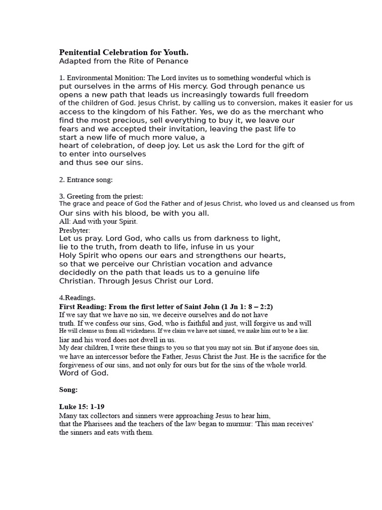 Youth Penitential Celebration Guide | PDF | Penance | Confession (Religion)