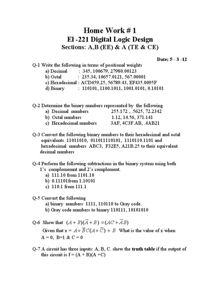 Digital Logic Design Question Paper PDF
