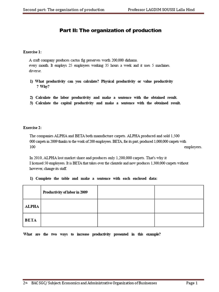 Production Organization and Productivity Analysis | PDF | Labour ...