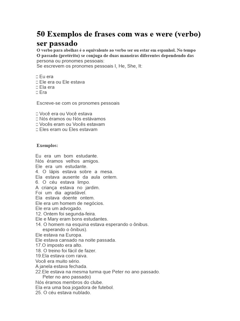 50 Exemplos de frases com was e were.docx | PDF