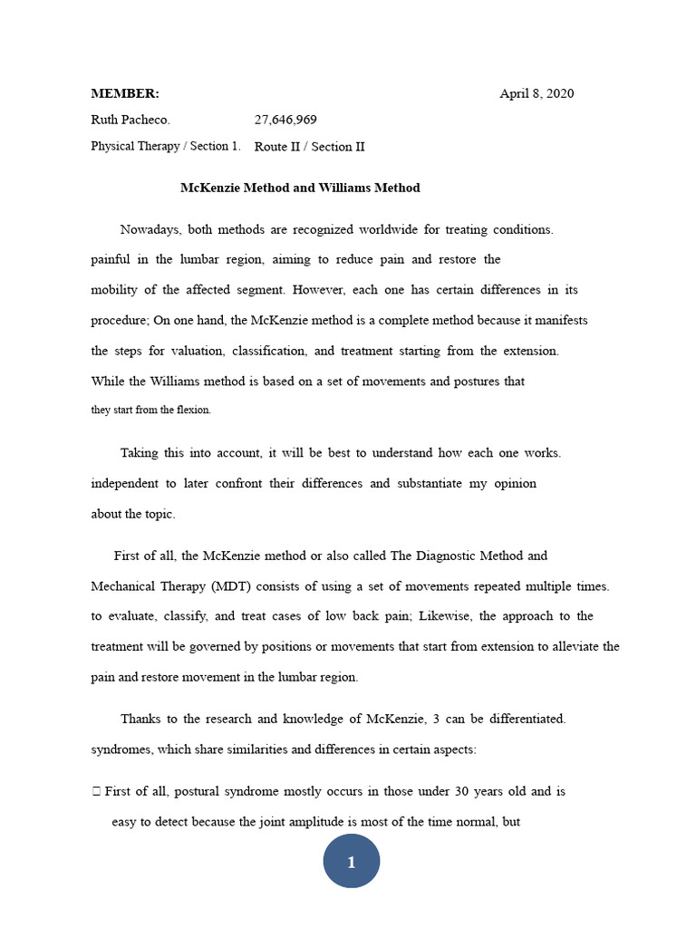 McKenzie vs. Williams Method for Back Pain | PDF | Anatomical Terms Of ...