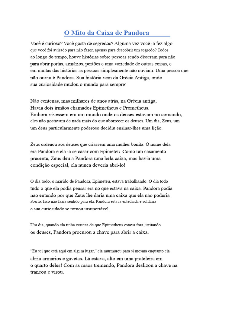 O Mito da Caixa de Pandora | PDF