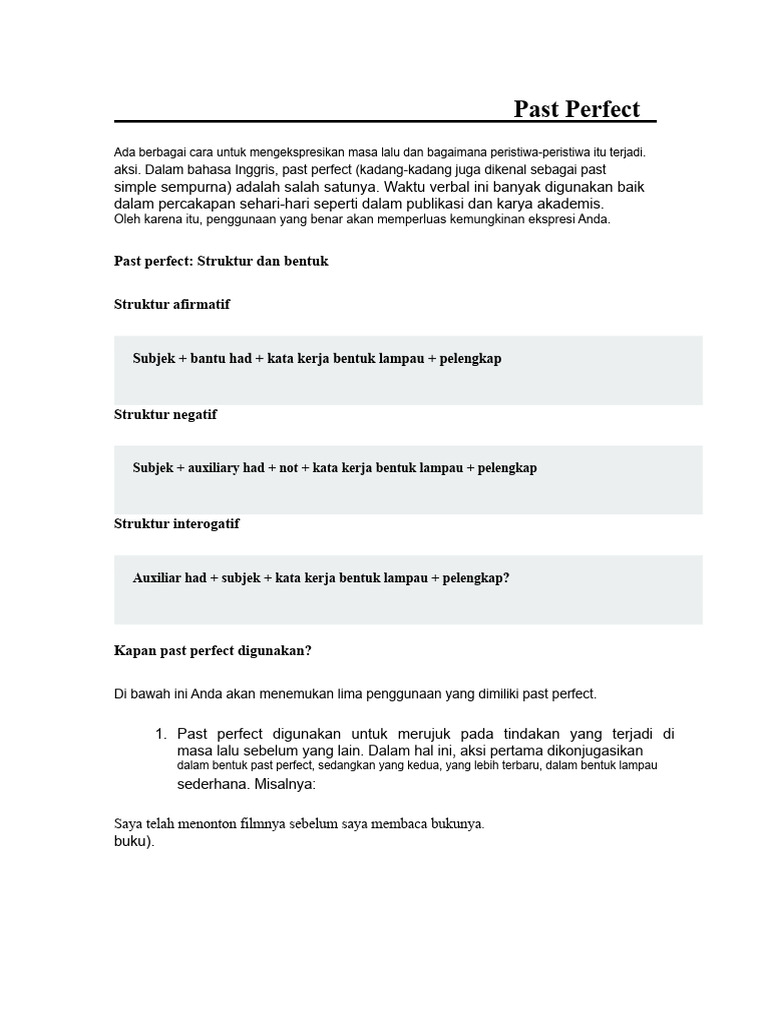 Past Perfect | PDF