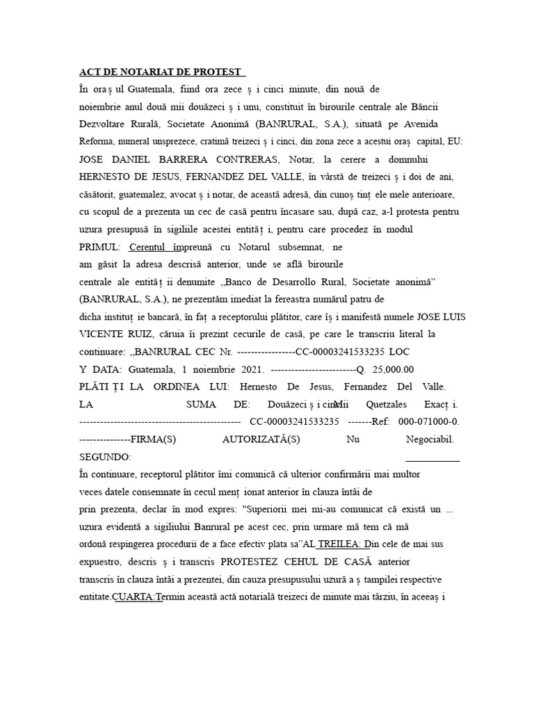 Actul Notarial de Protest | PDF