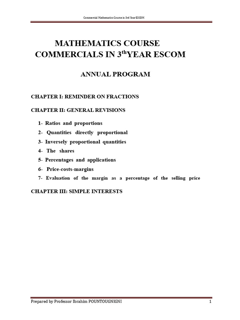Commercial Mathematics Course Overview | PDF | Ratio | Gross Margin