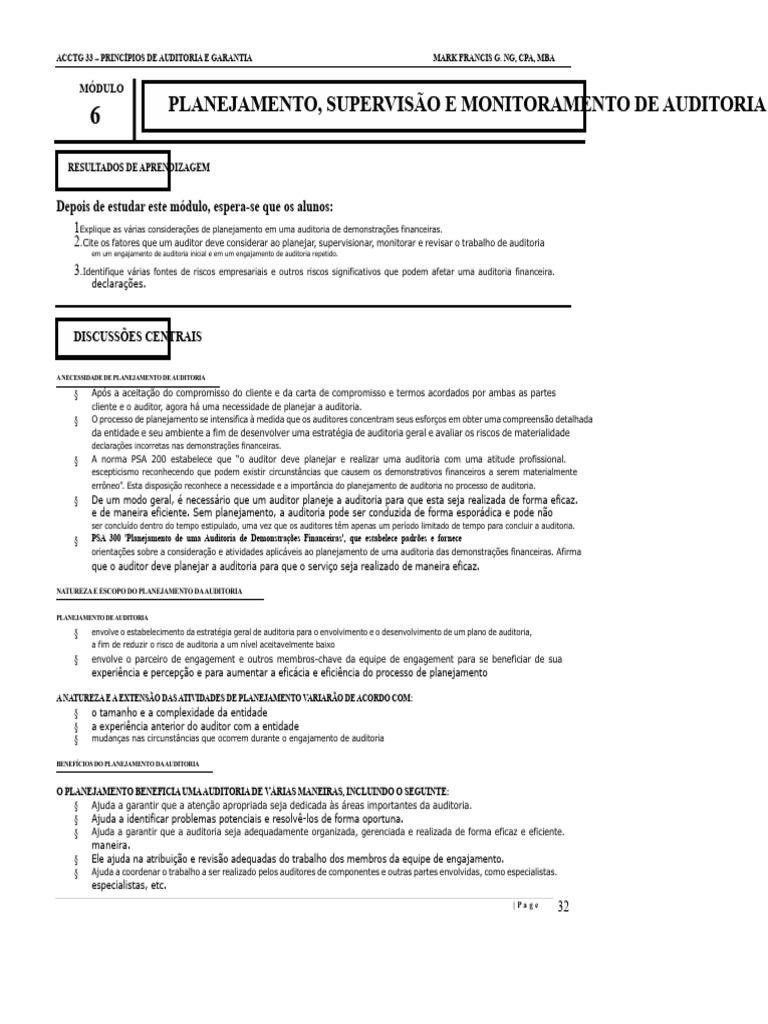 Planejamento Eficaz de Auditoria Financeira | PDF | Planejamento ...