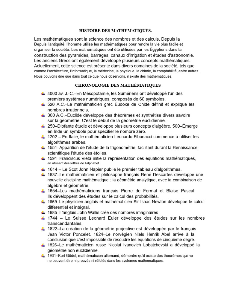 Histoire et domaines des mathématiques | PDF | Mathématiques | Géométrie
