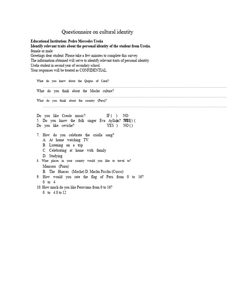 Cultural Identity Questionnaire for Students | PDF
