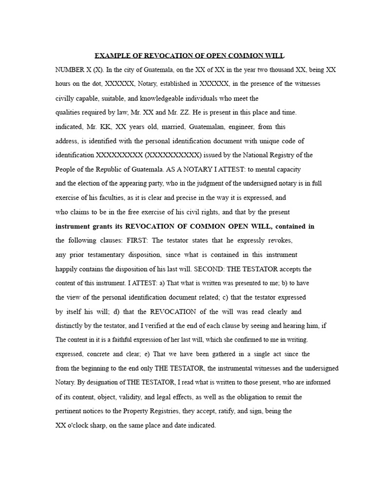 Example of Revocation of Open Common Will | PDF