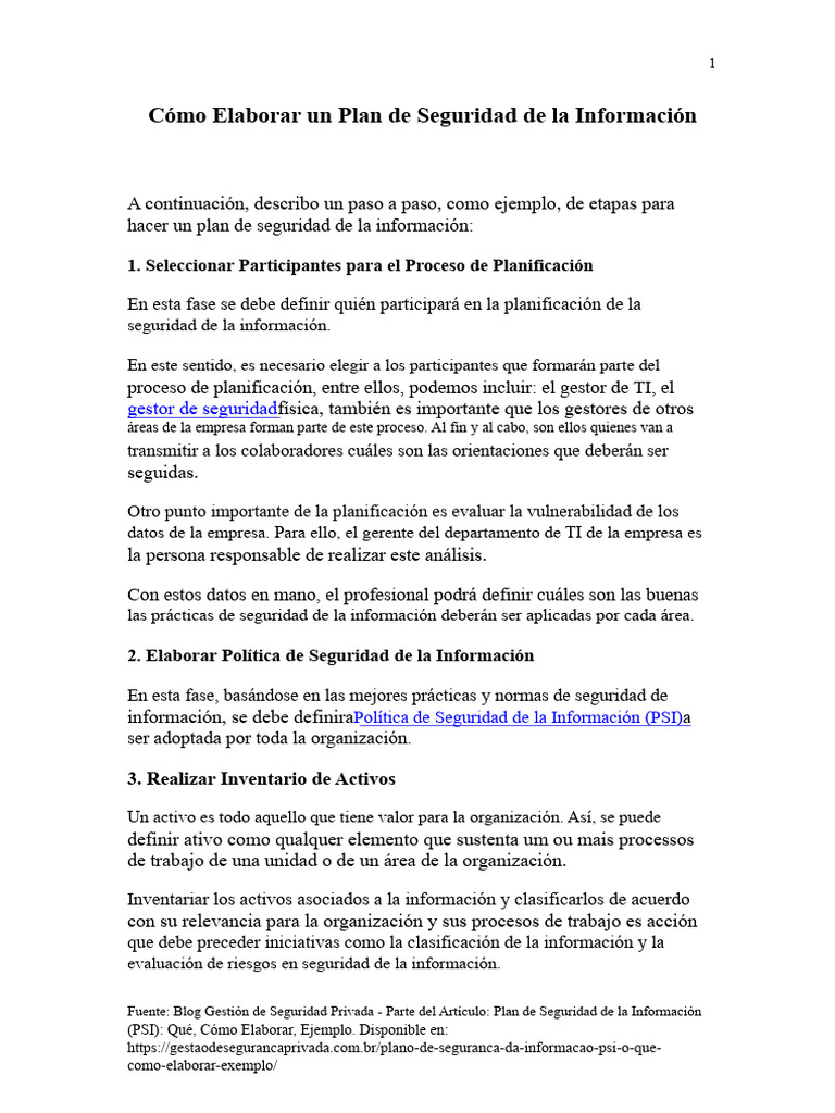 Guía para Elaborar un Plan de Seguridad | PDF | La seguridad ...