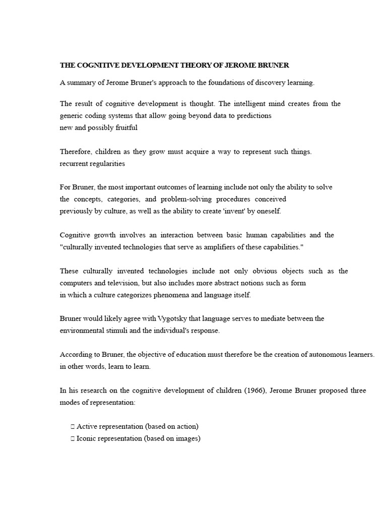 THE COGNITIVE DEVELOPMENT THEORY OF JEROME BRUNER.pdf | PDF | Cognitive ...