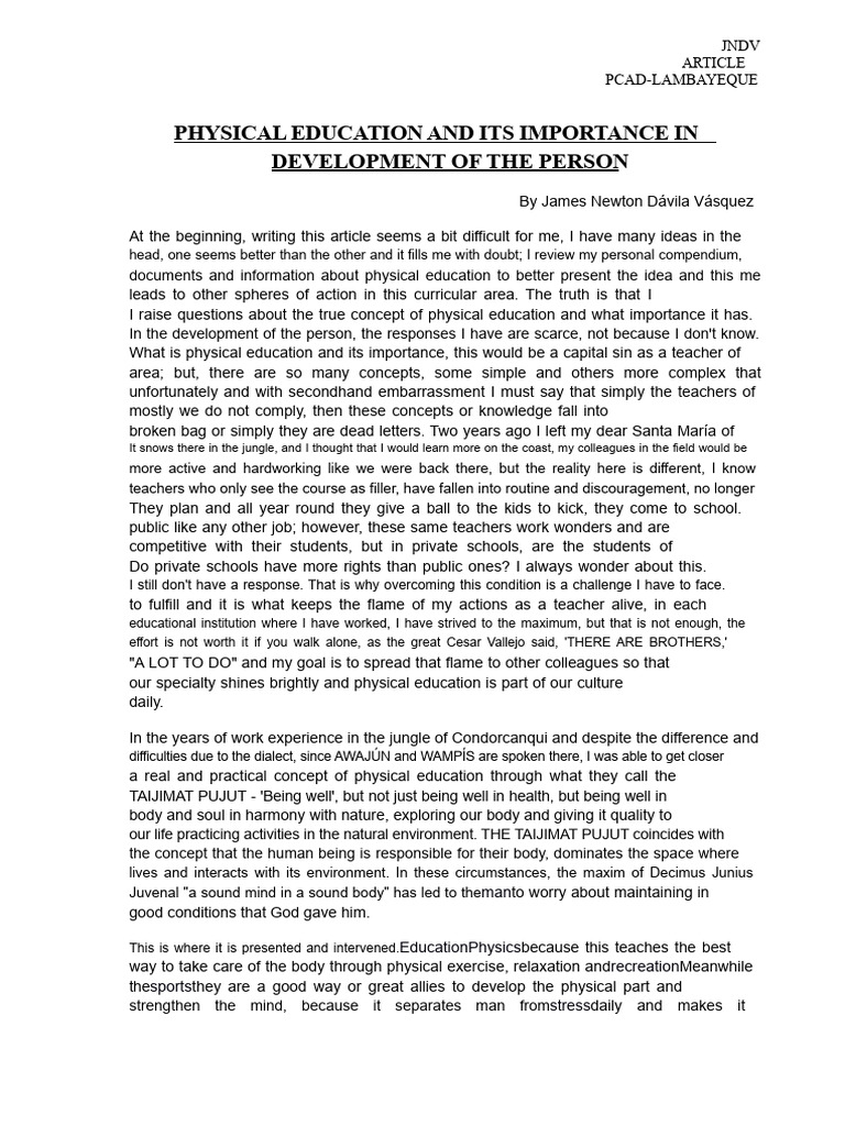 Importance of Physical Education in Development | PDF | Physical ...