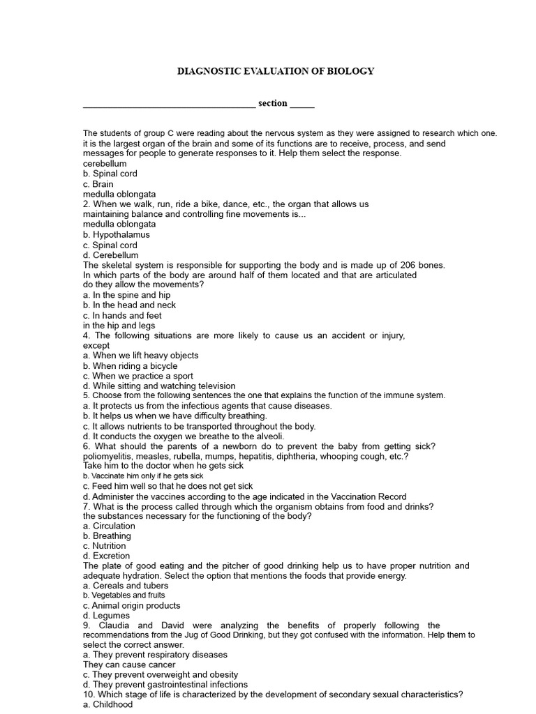 Biology Diagnostic Evaluation Guide | PDF | Birth Control | Central ...