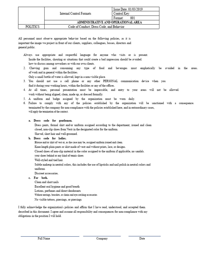 Code of Conduct and Dress Code Policy | PDF | Fashion | Clothing
