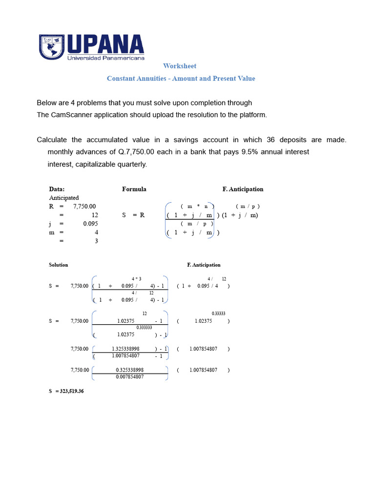 Constant Annuities Calculation Worksheet | PDF | Credit Card | Interest