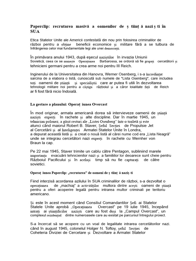 Operațiunea Paperclip | PDF