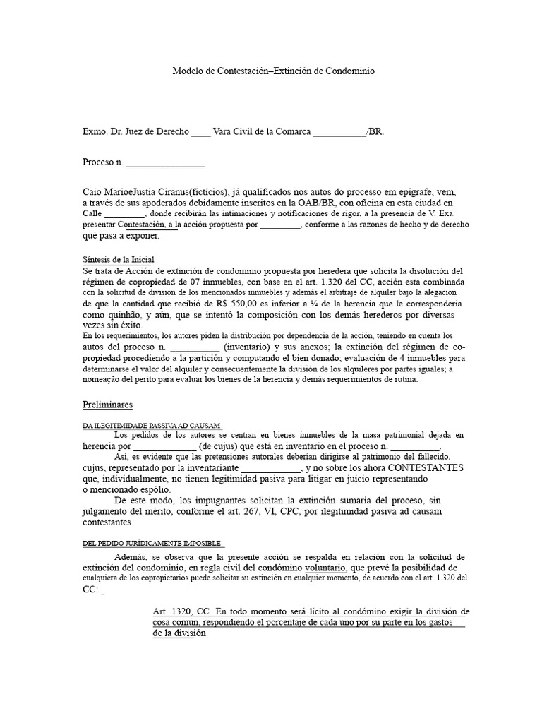 Contestación a Acción de Extinción de Condominio | PDF | Condominio ...