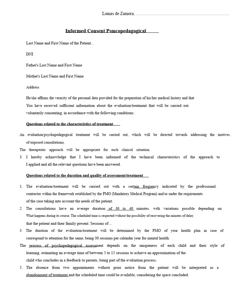Psychopedagogical Consent Form | PDF | Informed Consent | Health Care