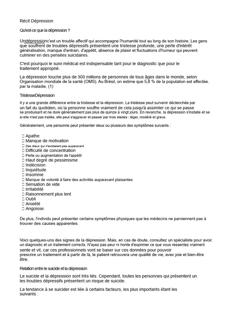 Comprendre la Dépression et ses Symptômes | PDF | Dépression ...