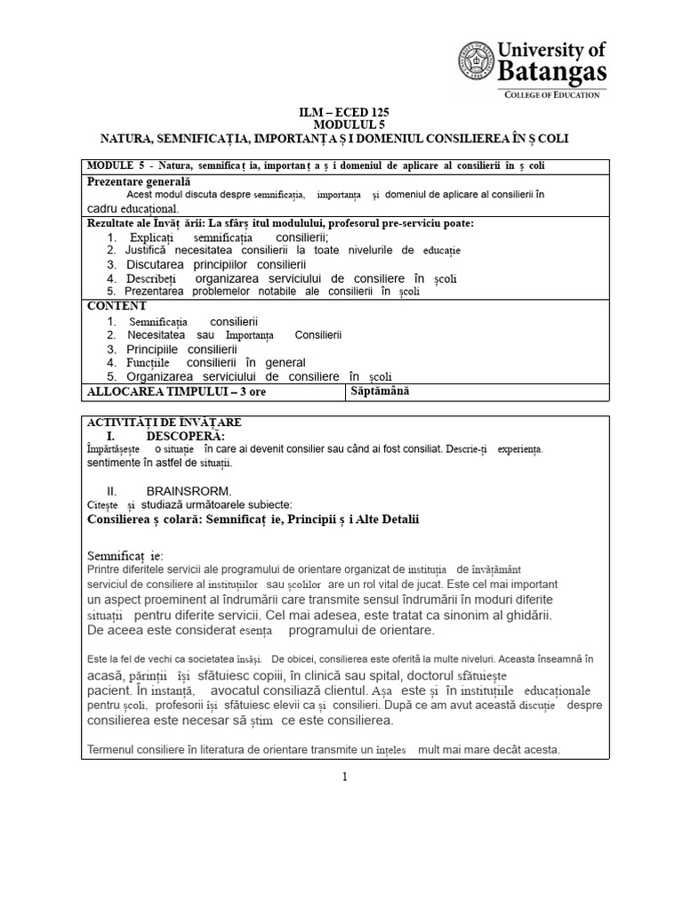 Modulul 5 - Natura Consilierii | PDF