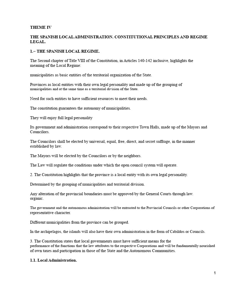 Topic 6. The Spanish Local Regime. Constitutional Principles and ...