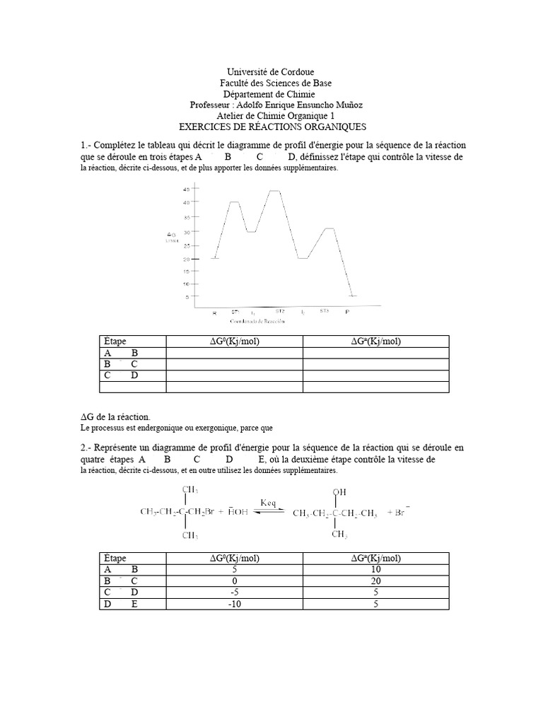 Exercices de Réactions Organiques en Chimie | PDF | Réactions chimiques ...
