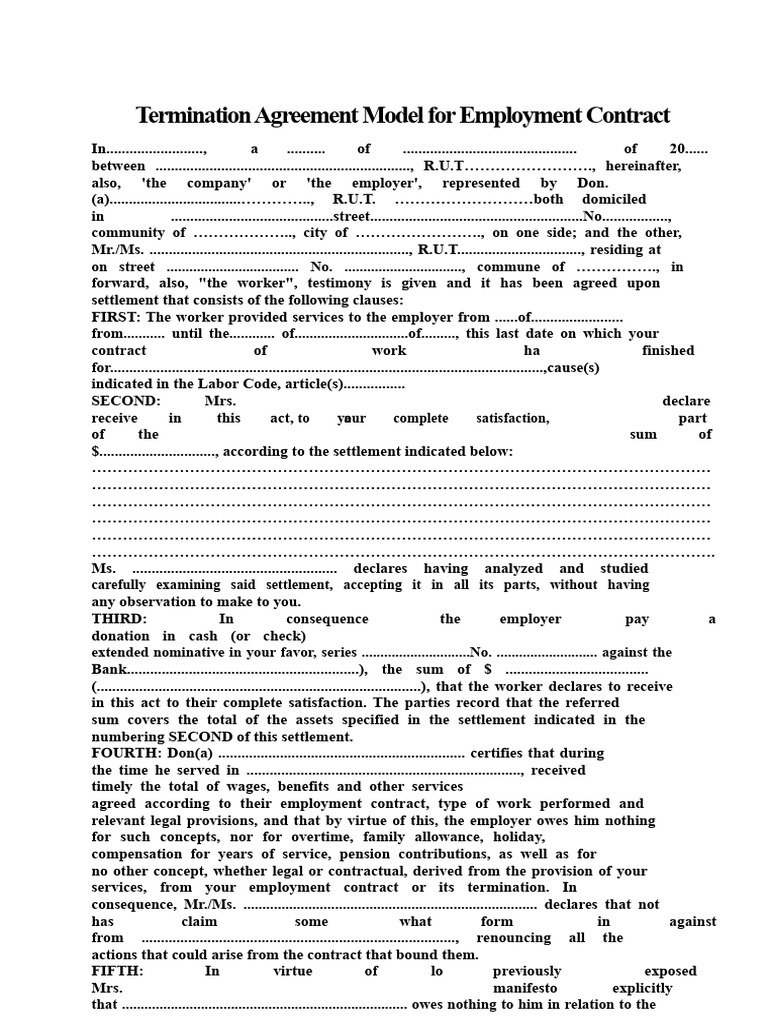 Employment Termination Agreement Template | PDF | Employment | Business Law