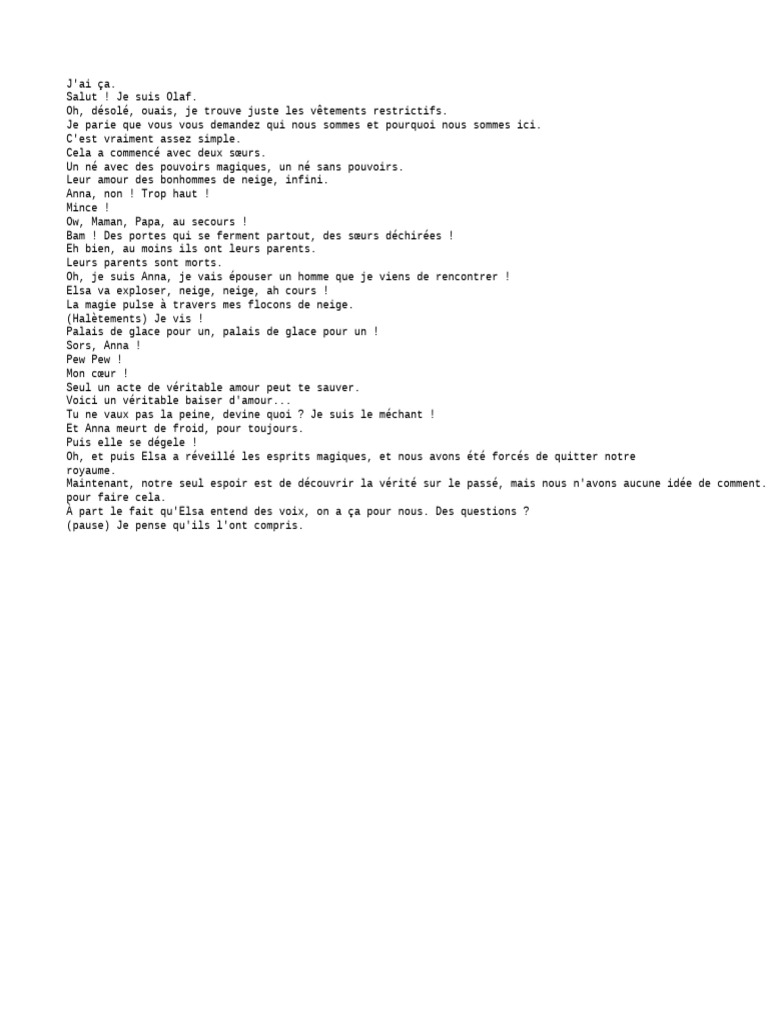 Monologue d'Olaf dans Frozen 2 | PDF