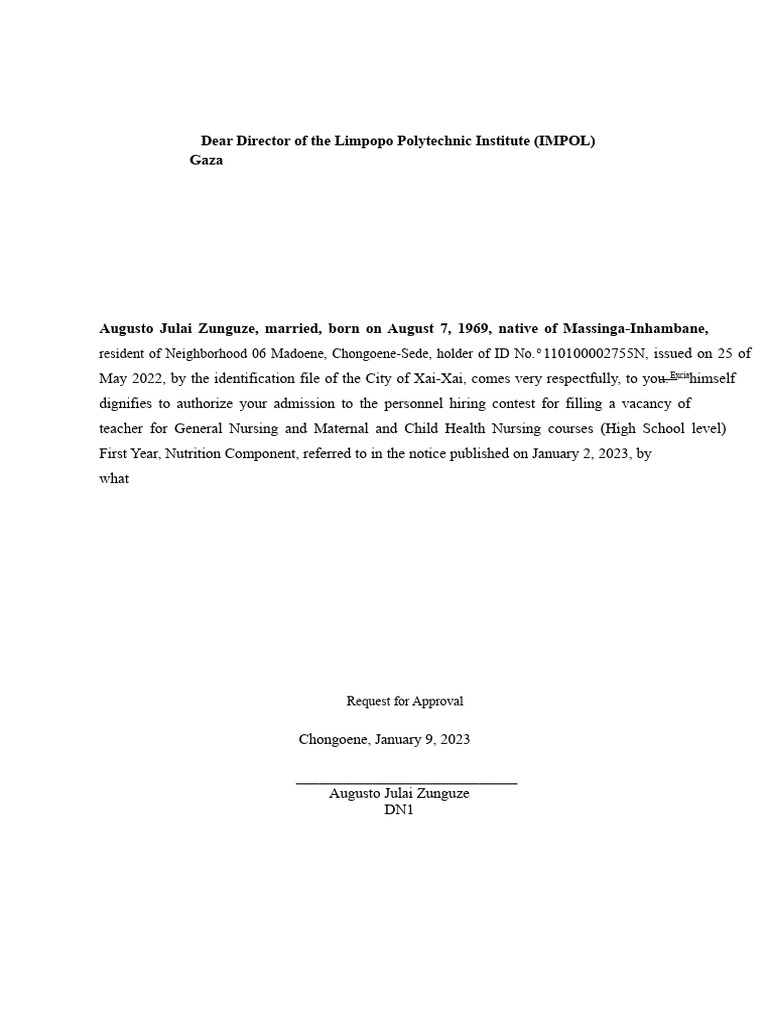 Dear Director of The Limpopo Polytechnic Institute | PDF