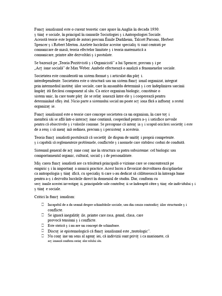 Concluzie Funcionalism | PDF