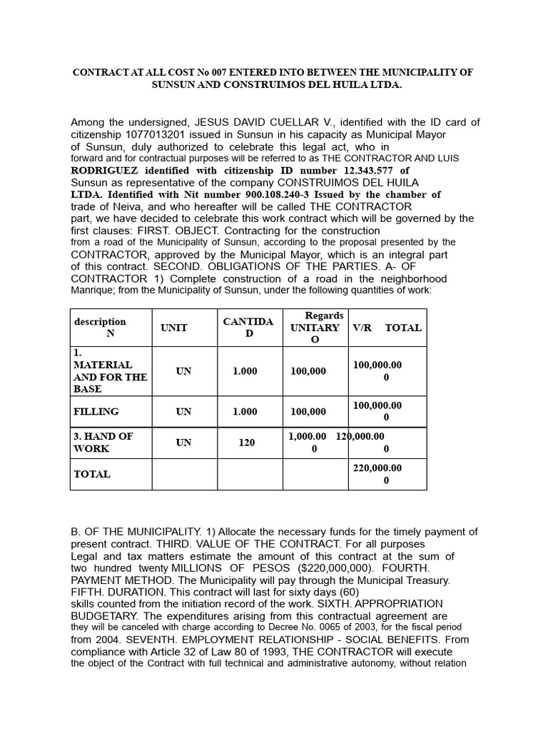 Sunsun Road Construction Contract | PDF | Breach Of Contract | Employment