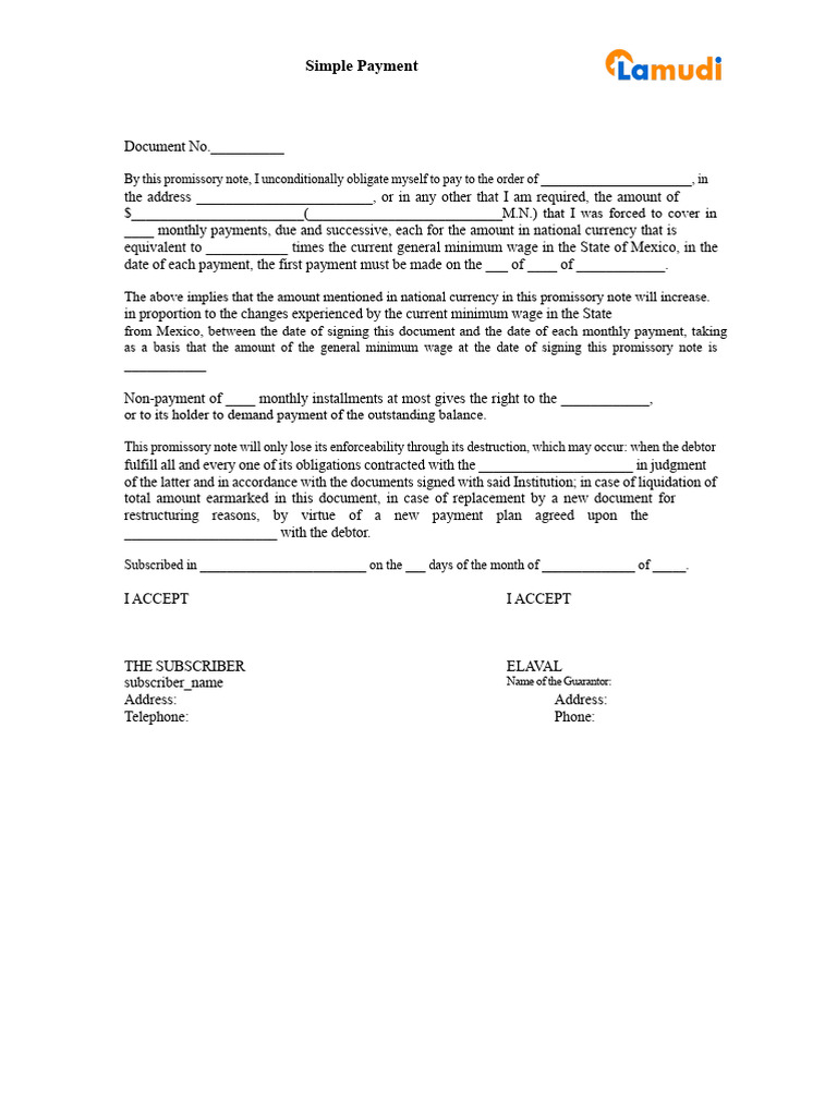 Simple Payment Promissory Note Template | PDF