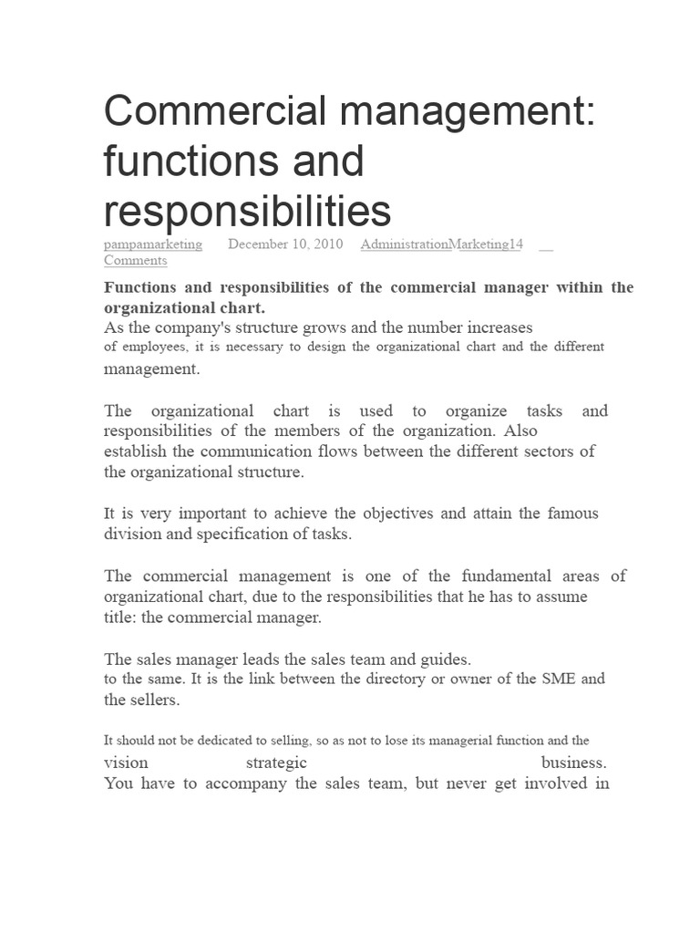 Commercial Manager Roles and Responsibilities | PDF | Sales | Marketing