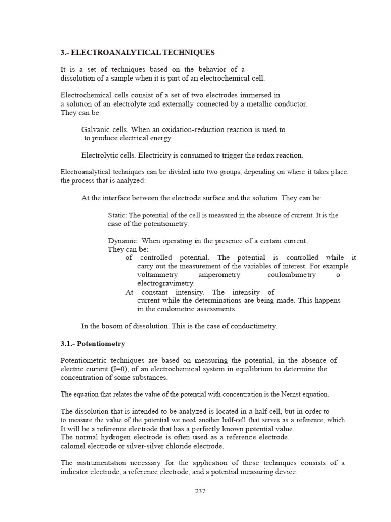Electroanalytical Techniques Overview | PDF | Physical Sciences ...