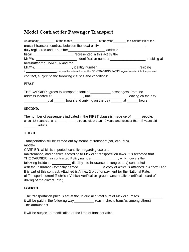 Passenger Transport Contract Template | PDF | Insurance | Business Law