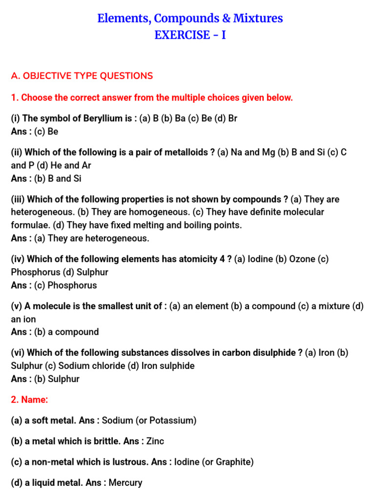 Elements, Compounds, and Mixtures Quiz | PDF | Chemical Substances ...